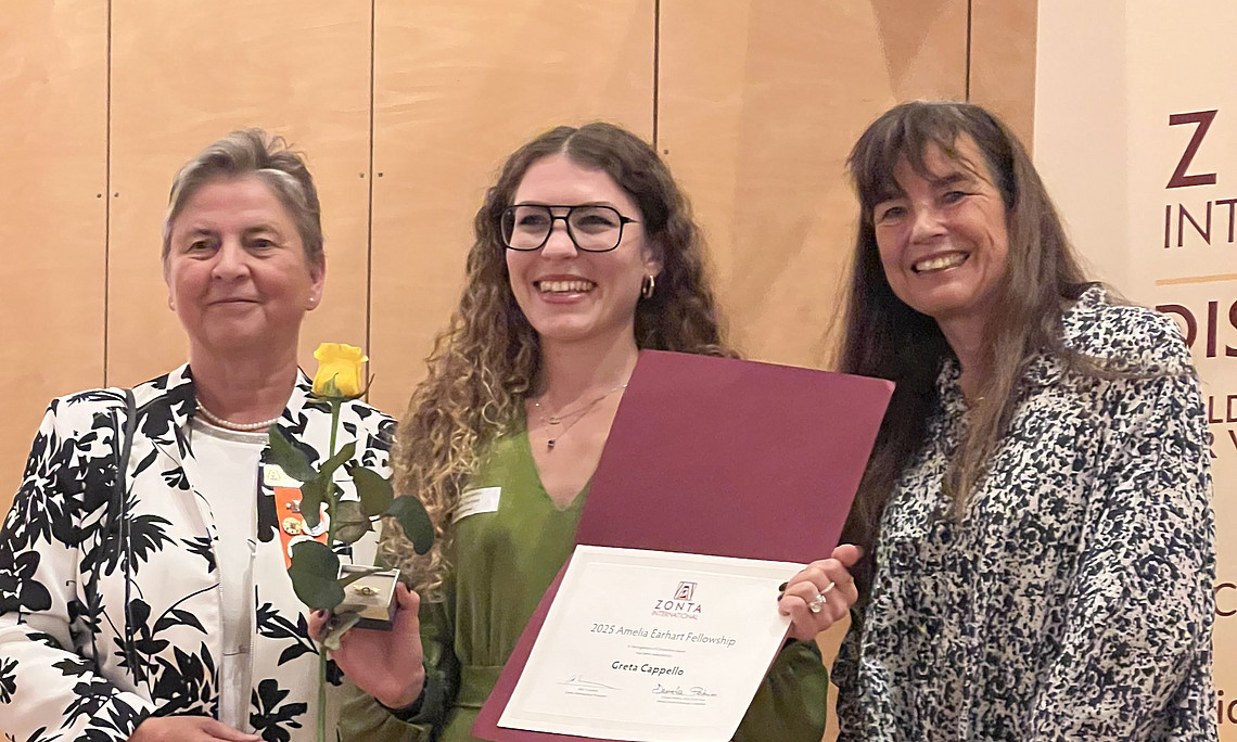 Award cerimony at the ZONTA Distric 14 Conference in October 2025 ( from the left to the right: Dr. Jutta Trube, MScGreta Cappello, Ing. Petra Hackenberg-Wiedl)