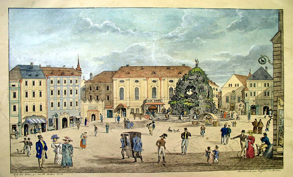 Franz Richter: Der Parnass auf dem Krautmarkte, 1827 (Blick auf die Redoute, Museum der Stadt Brünn, Inv.nr. 2245)
