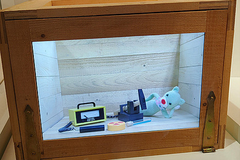 Exhibit on Schrödinger's cat in the permanent exhibition on atomic physics at the Deutsches Museum in Munich. Image source: Schoklitsch – TU Graz