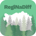 Logo RegiNaDiff  Grün-weisse Stmklandkarte mit Wald