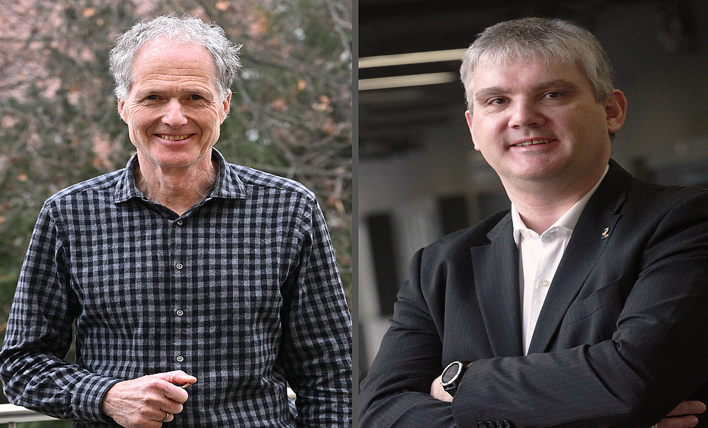 Holger Hoff und Rupert Baumgartner, zwei Portraits nebeneinander angeordnet