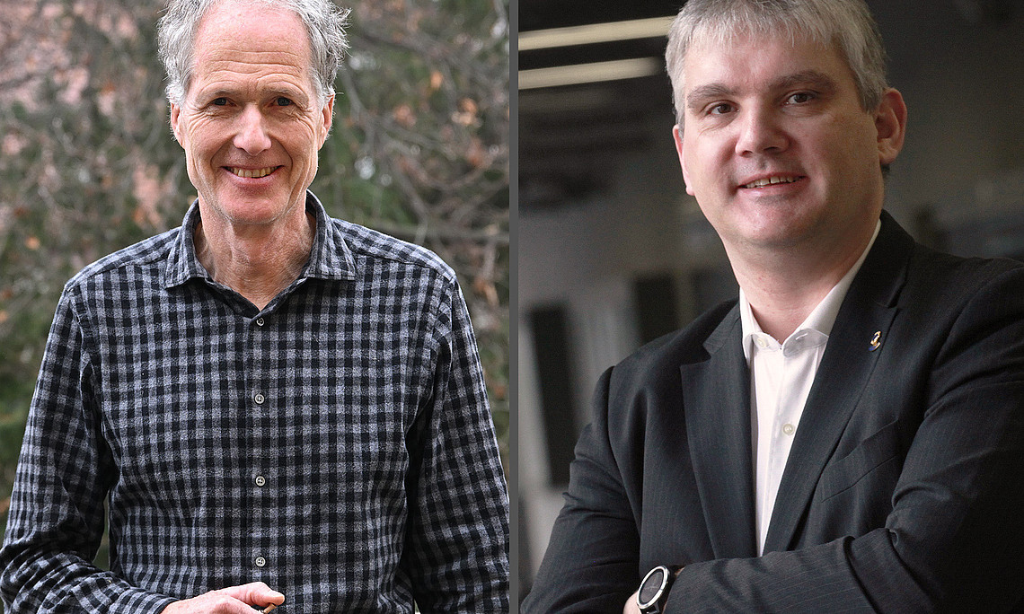 Holger Hoff und Rupert Baumgartner, zwei Portraits nebeneinander angeordnet