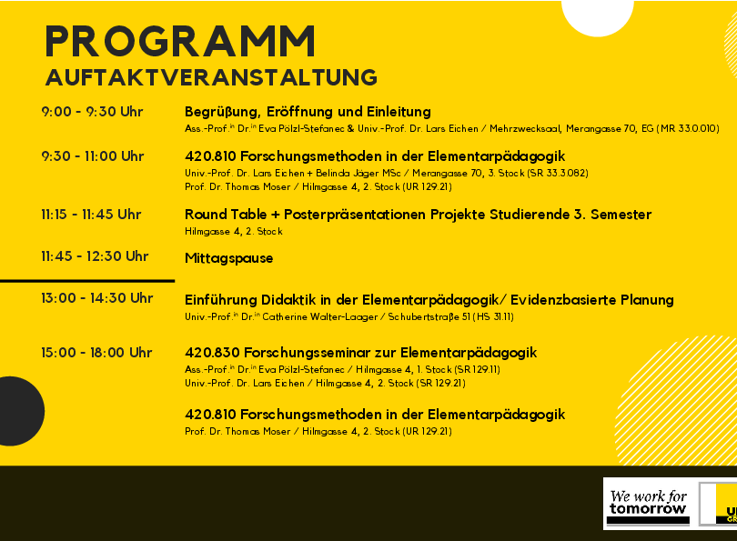 Programm zur Auftaktveranstaltung des Masterstudiums am 1.10.25 