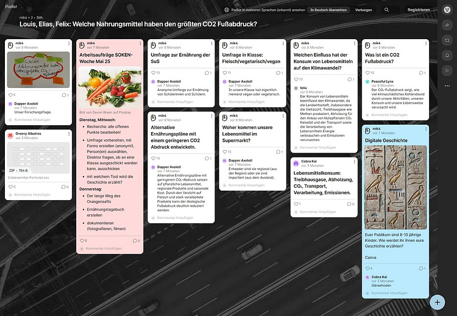 Padlet zum Thema Nahrungsmittel 