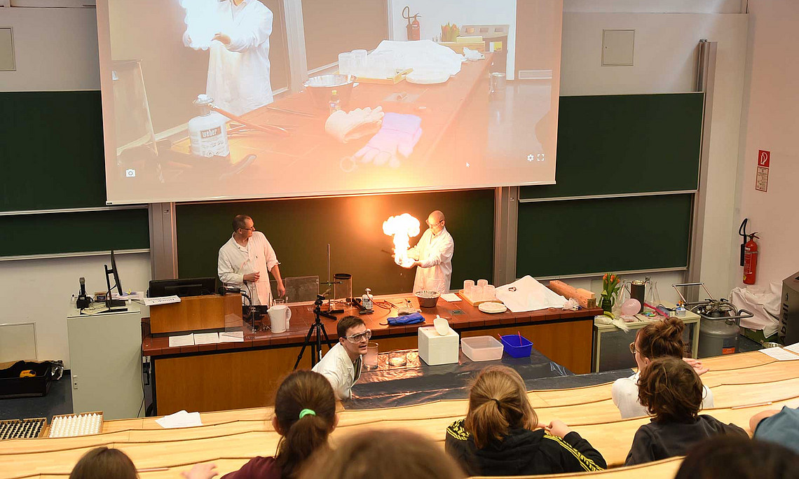 Experiment mit Flamme auf der Hand