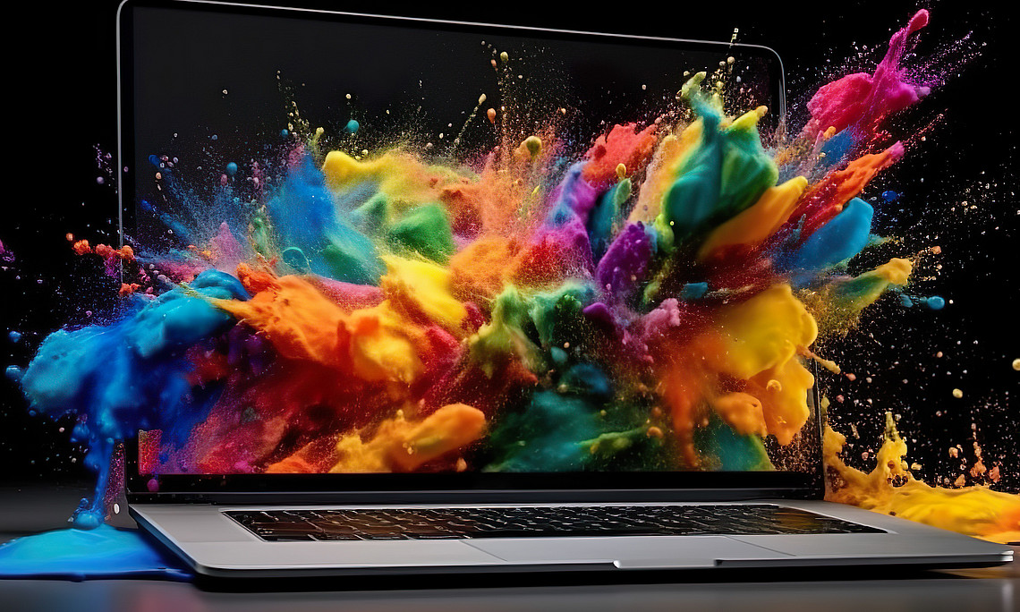 Laptop Screen Splattered with Colorful Paint, a Fusion of Art and Technology, generative Ai