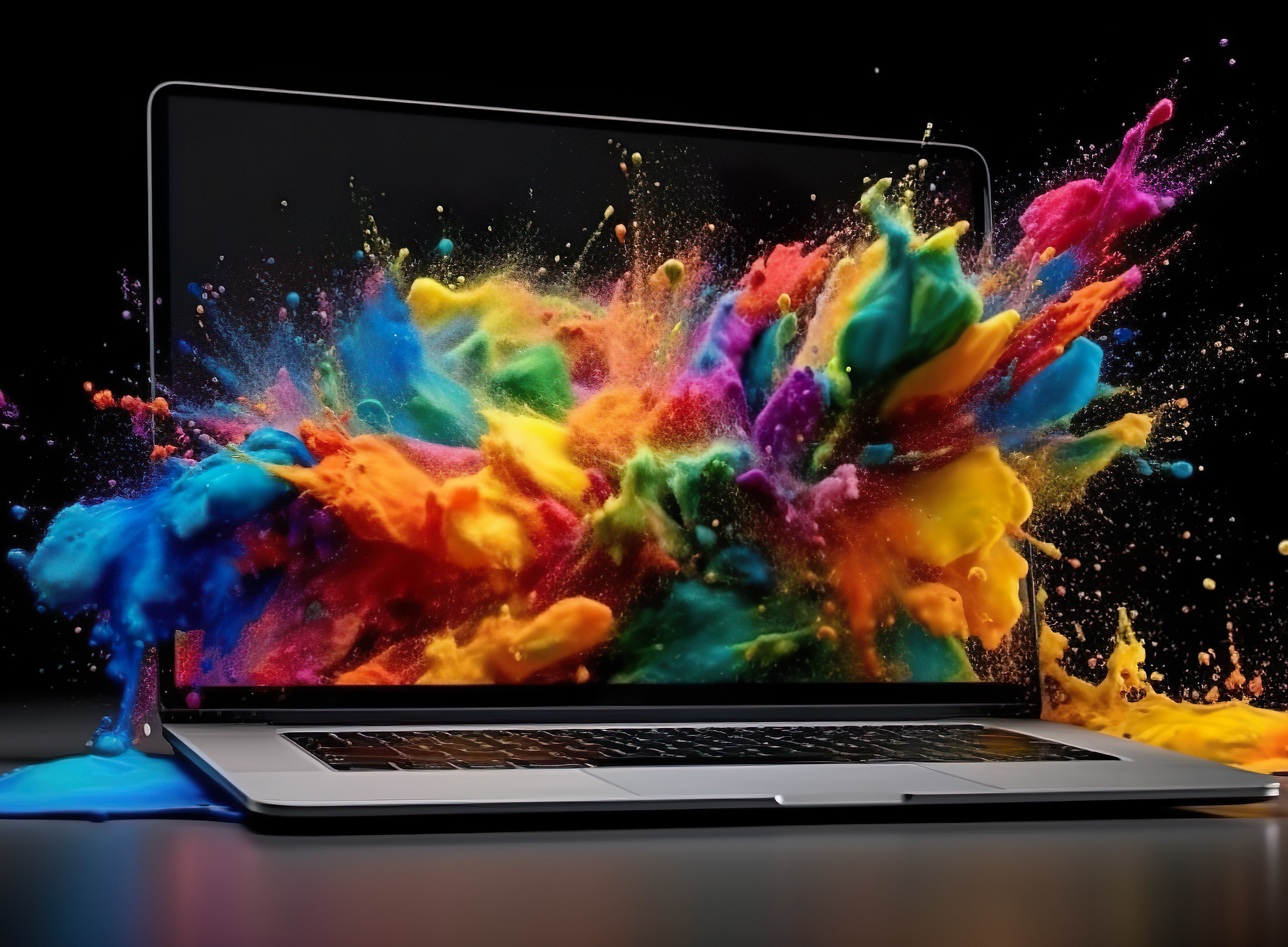 Laptop Screen Splattered with Colorful Paint, a Fusion of Art and Technology, generative Ai 