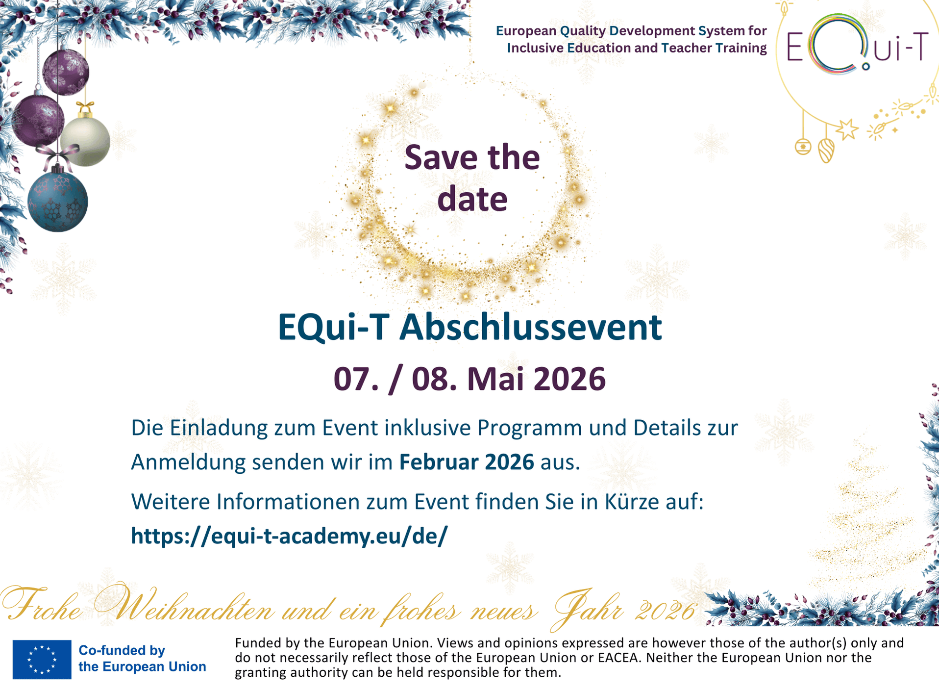 Save the date: EQui-T Abschlussevent am 07. und 08. Mai 2026. Die Einladung wird im Februar 2026 ausgesendet. 