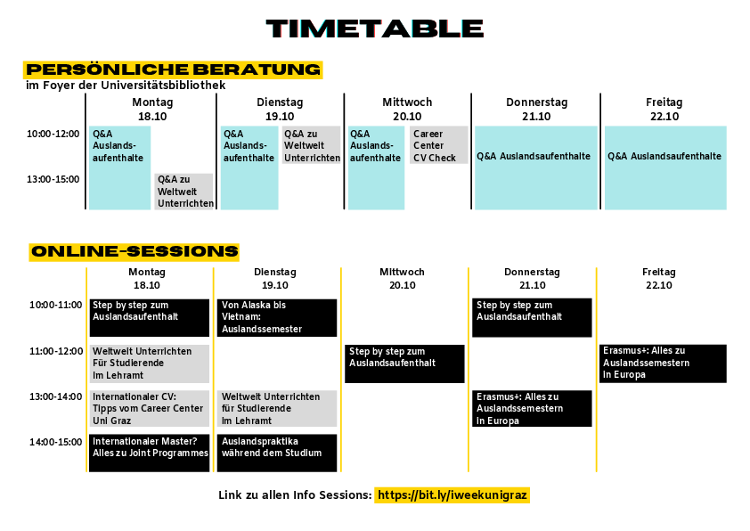 Timetable int. week. 