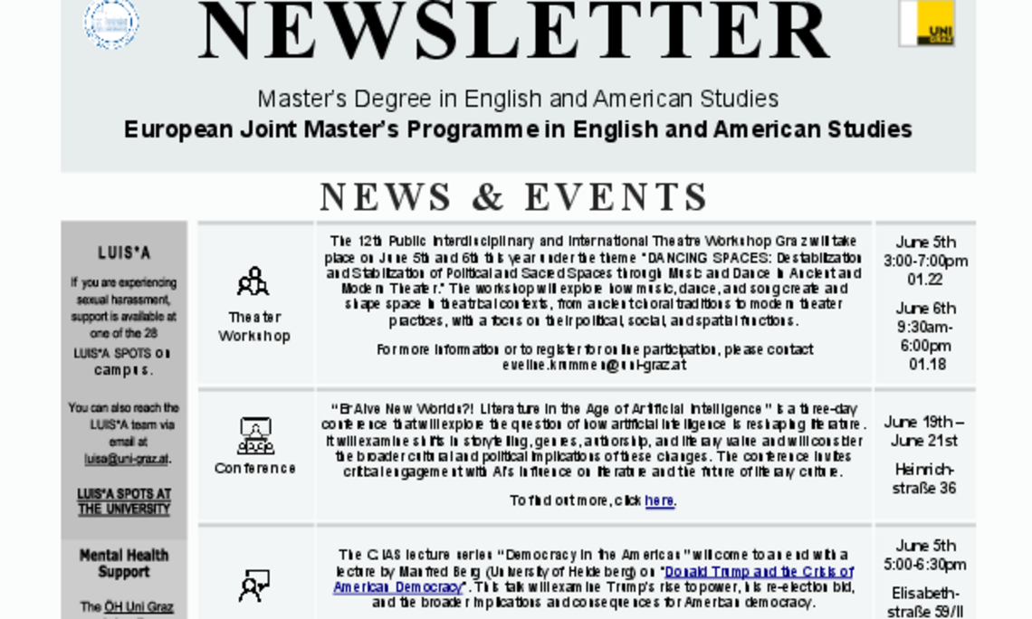 monthly newsletter of the european joint masters programme in english and american studies june 2025