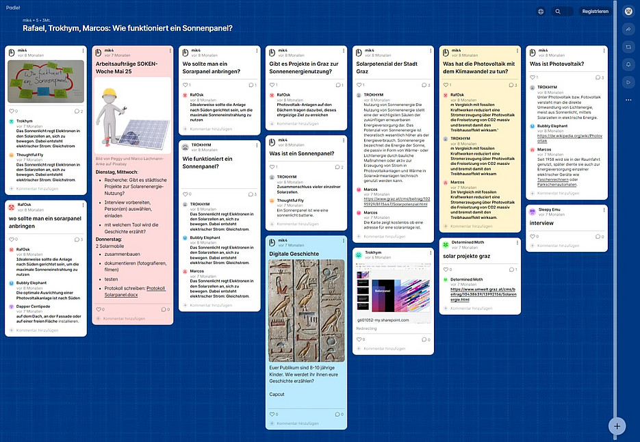 Padlet zum Thema Sonnenenergie 