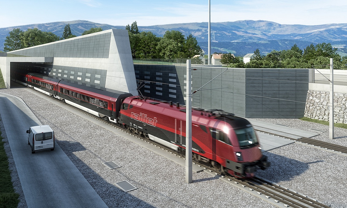Ansicht eines modernen Zuges, der aus einem Tunnel fährt