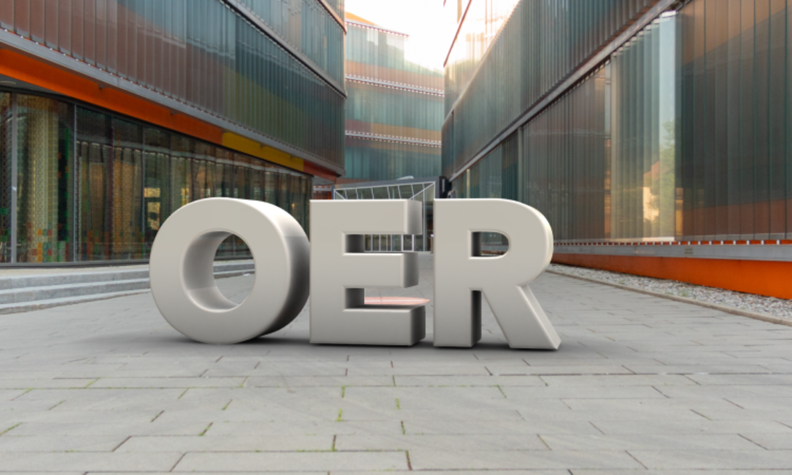 OER-Schriftzug vor dem ZMB der Uni Graz