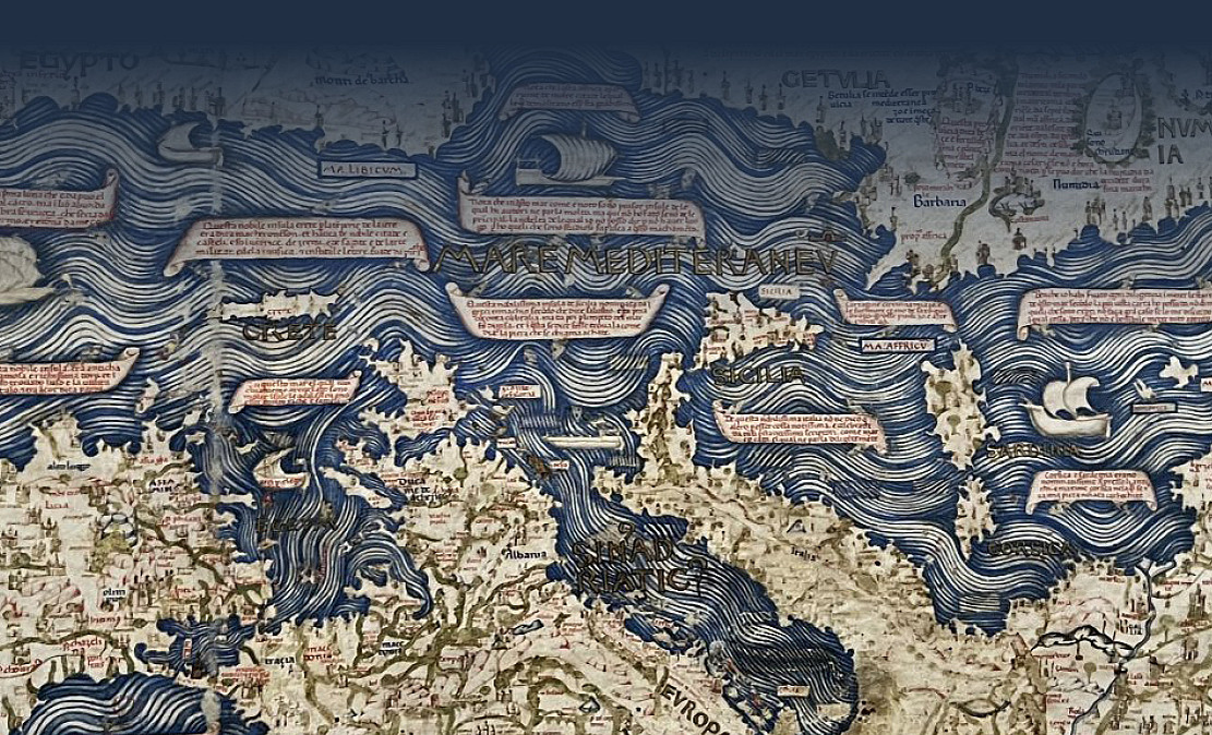 Map ©Nach Osten ausgerichtete, vormoderne Karte des Mittelmeerraums, Foto von Prof. Dr. Cristina Andenna privat