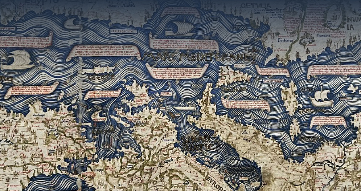 Landkarte ©Nach Osten ausgerichtete, vormoderne Karte des Mittelmeerraums, Foto von Prof. Dr. Cristina Andenna privat