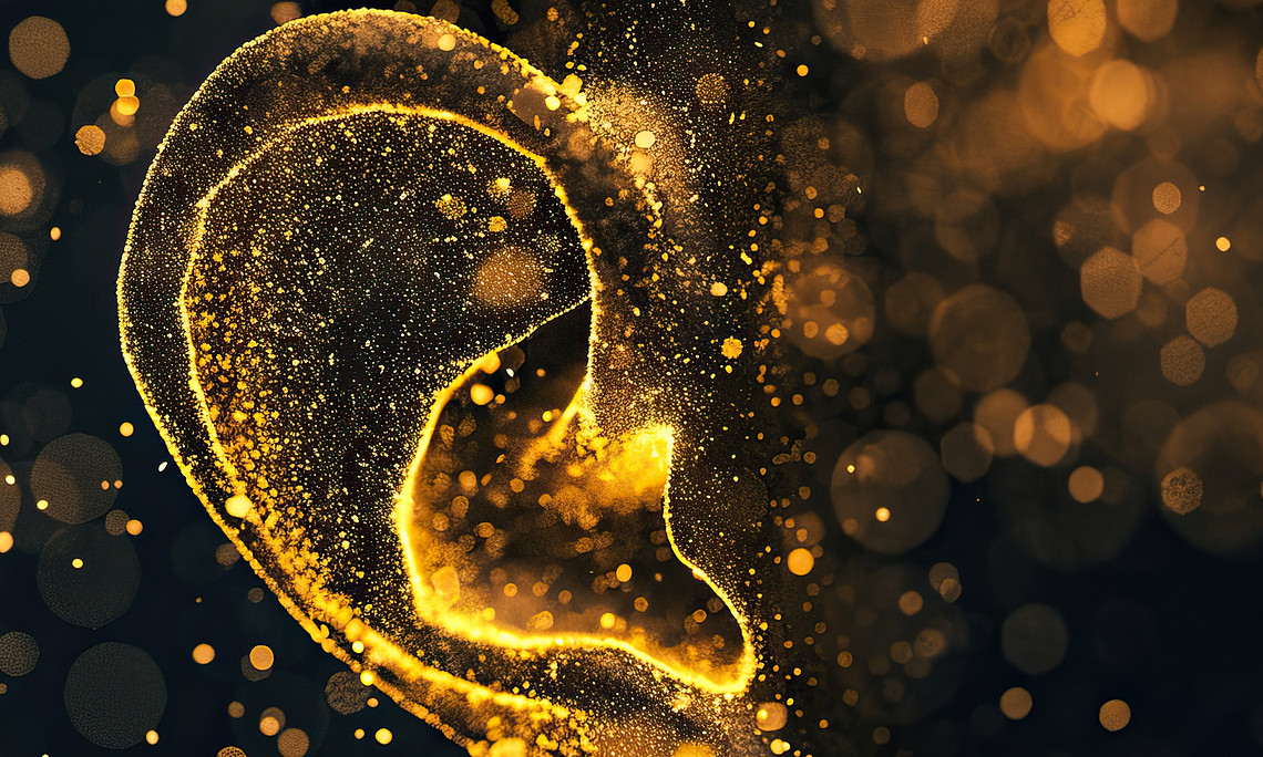 Abbildung eines goldenen Ohres mit digitalen Mitteln