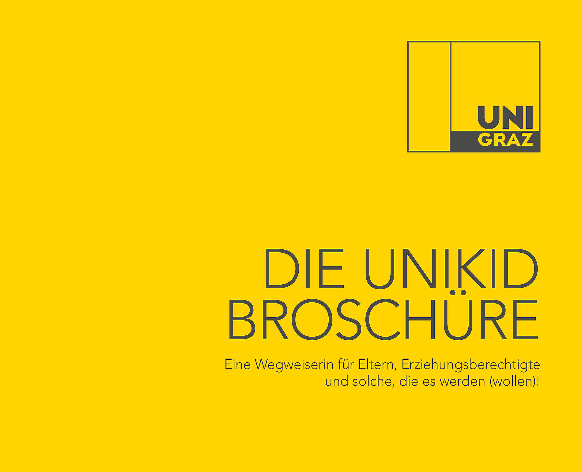 Cover der gelben unikid-Broschüre auf Deutsch ©Uni Graz