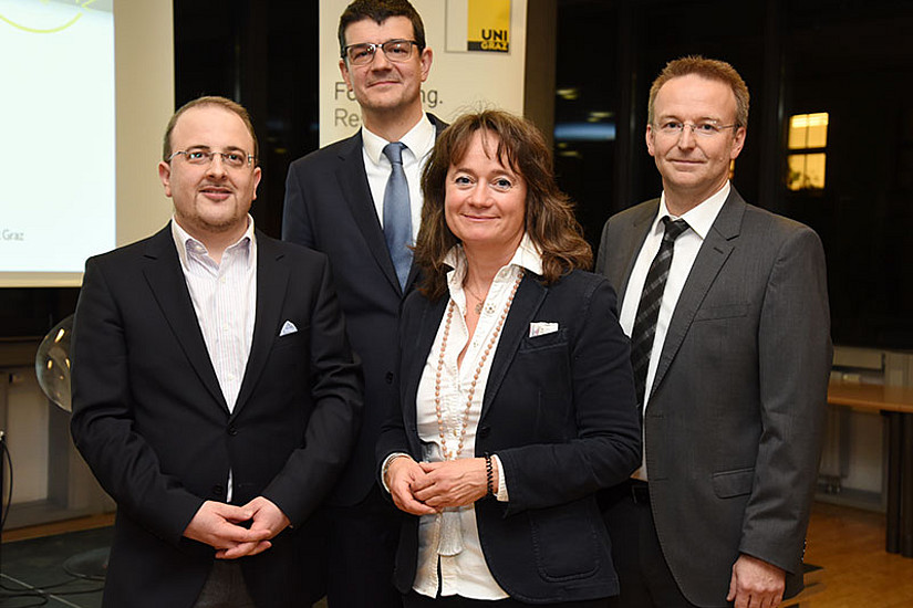 V.l.: Markus Kastelitz, Martin Leiter, Judith Leschanz und Christian Bergauer. Foto: Uni Graz/Pichler
