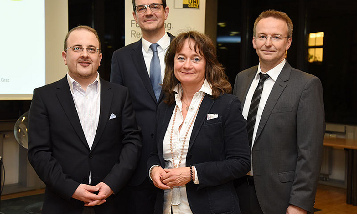 V.l.: Markus Kastelitz, Martin Leiter, Judith Leschanz und Christian Bergauer. Foto: Uni Graz/Pichler