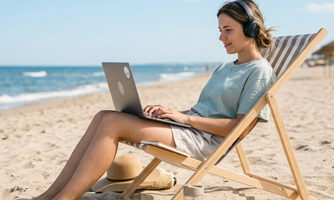 Lernen am Strand (KI-generiert)