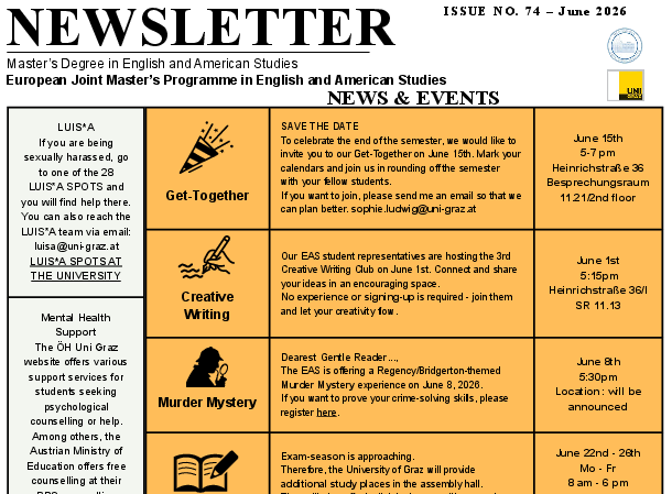 monthly newsletter of the european joint masters programme in english and american studies june 2026 ©Uni Graz / Department of English Studies