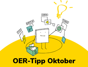 Zierbild mit leuchtender Glühbirne und Text "OER-Tipp Oktober" 