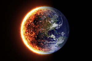 Earth globe, left half reddish coloured