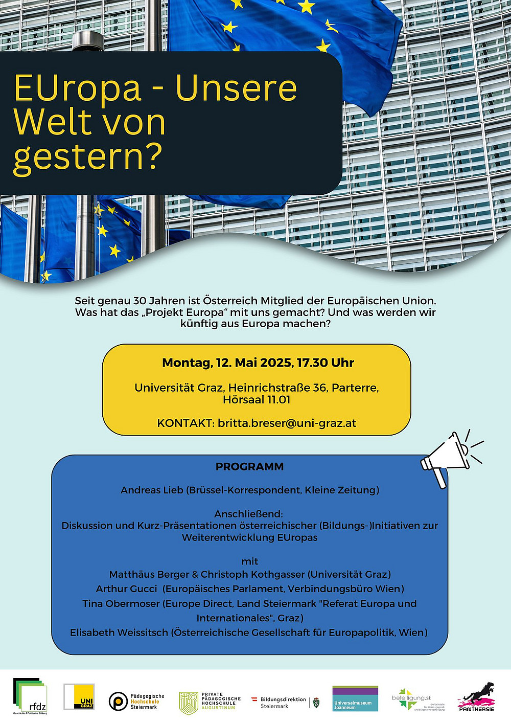 ©Maria Pasaricek, Melanie Göttfried, Britta Breser; Erstellt mit Canva EUropa Poster - 12. Mai 2025 17:30 HS 11.01 ©Maria Pasaricek, Melanie Göttfried, Britta Breser; Erstellt mit Canva