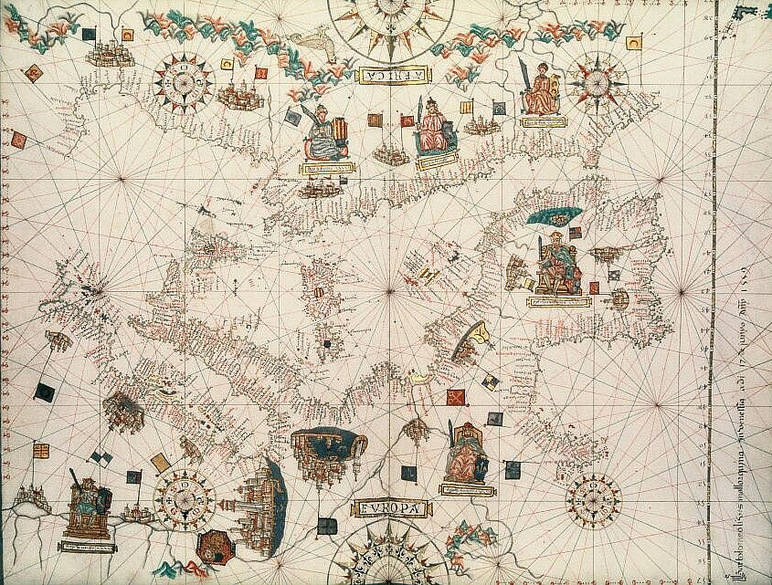 Landkarte ©Portolankarte des Kartographen Bartolome Olives; hergestellt in Venedig, 1559. Digitalisat der Bodleian Library 