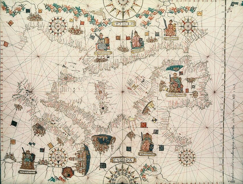 Map ©Portolankarte des Kartographen Bartolome Olives; hergestellt in Venedig, 1559. Digitalisat der Bodleian Library 