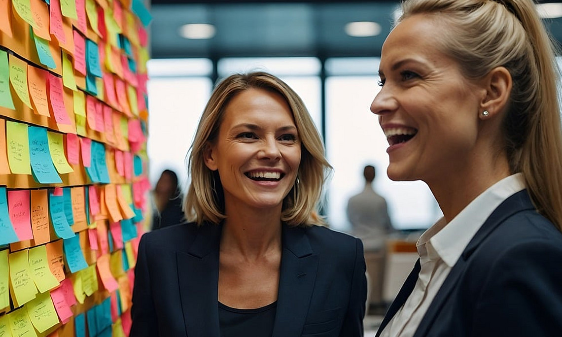 Frauen in Besprechung vor Notizzetteln