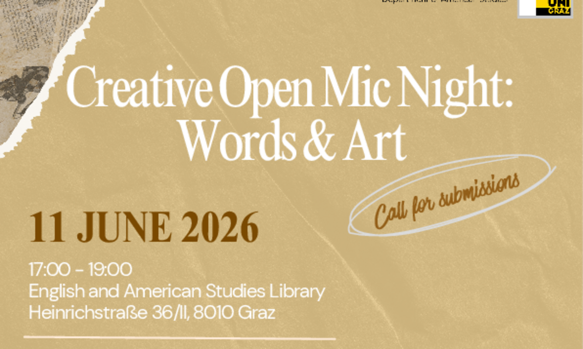 invitation to an open mic night by the department of american studies of the university of graz on 11 june 2026 with a microphone on the picture