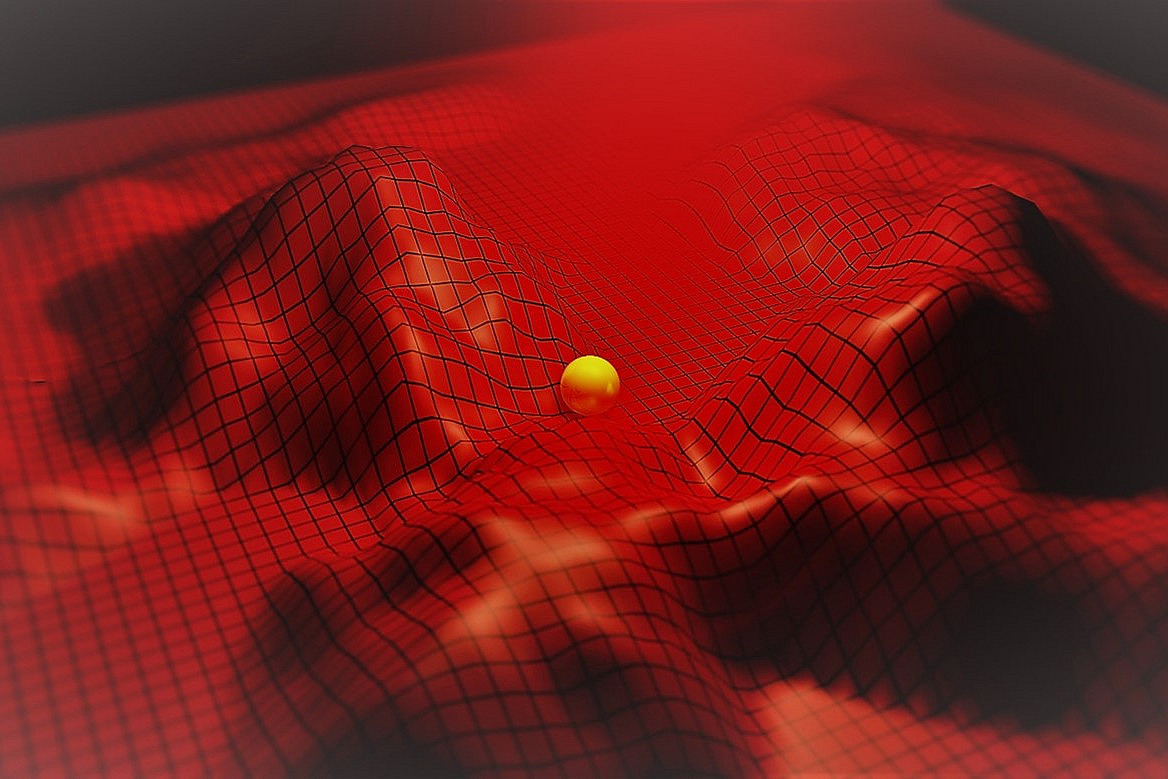 Ein Teilchen in einer komplexen elektromagnetischen Feldlandschaft. Bild: UniGraz/Banzer 