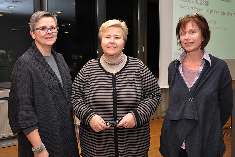 Vizerektorin Renate Dworczak, Gastvortragende Ulrike Felt und Barbara Hey, Leiterin der Koordinationsstelle (v.l.)