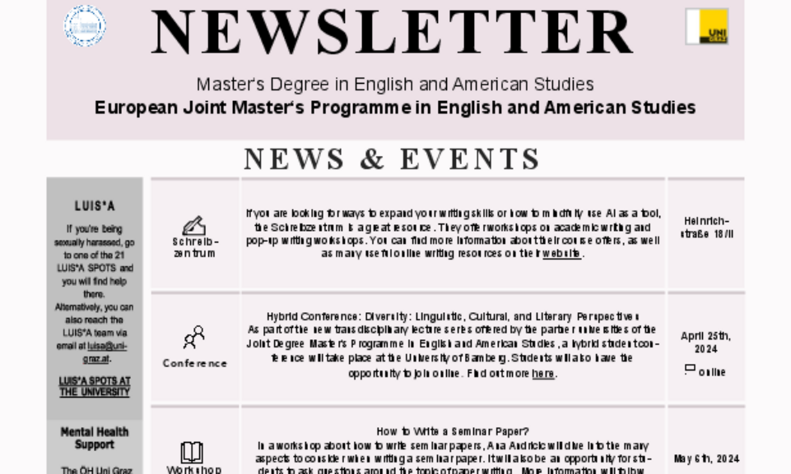 Newsletter English and American Studies April 2024