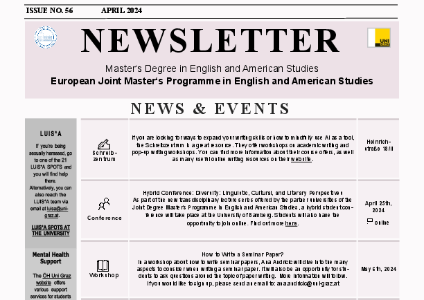 Newsletter English and American Studies April 2024 