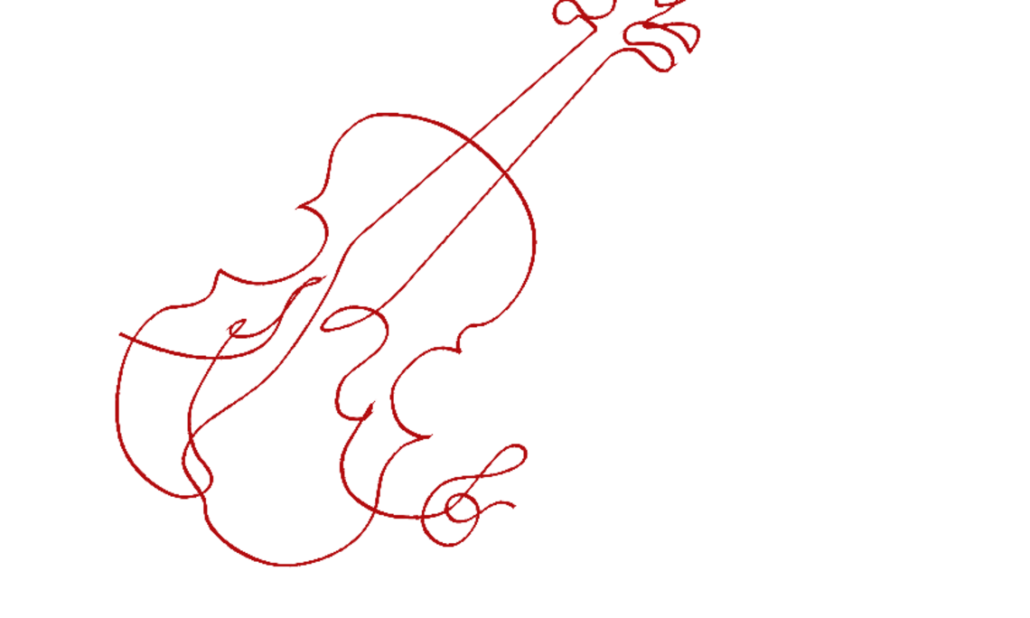 Kontur einer Violine mit rotem Stift gezeichnet