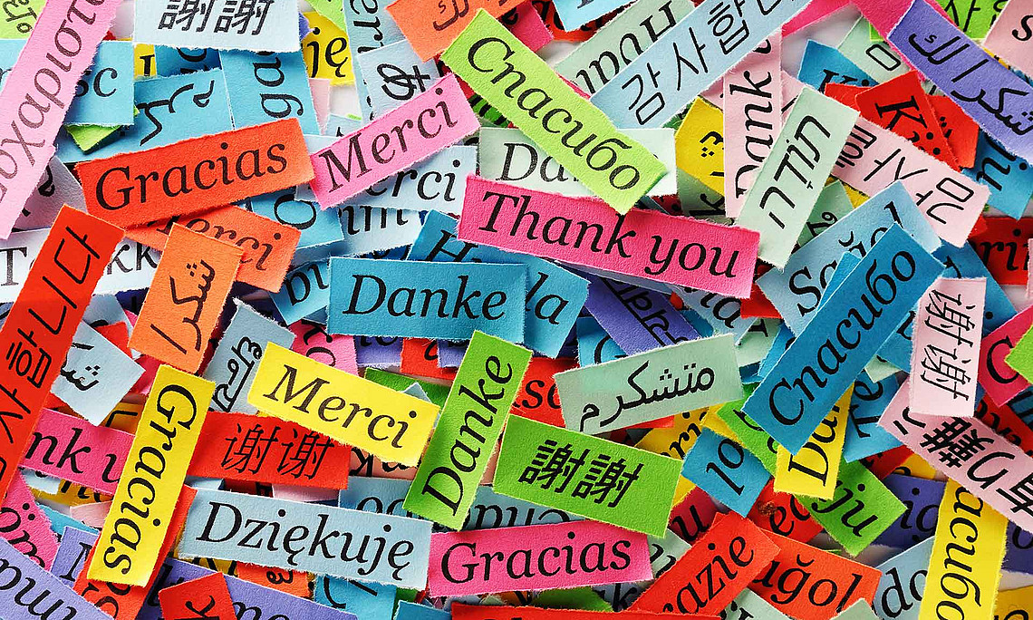 Bunte Etiketten Danke in vielen Sprachen Foto: aaabbc - stock-adobe-com
