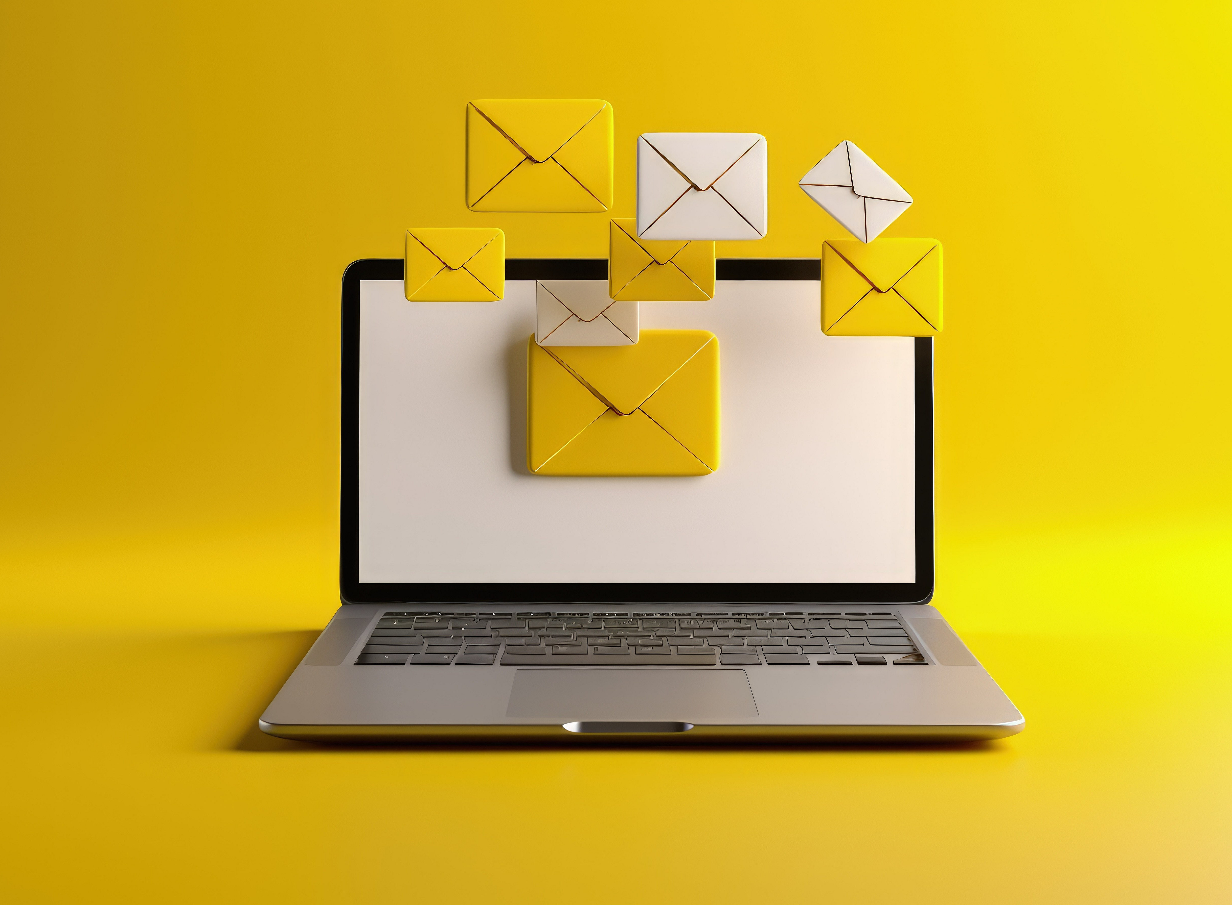 Aufgeklappter Laptop vor gelben Hintergrund ©Kaleb - stock.adobe.com