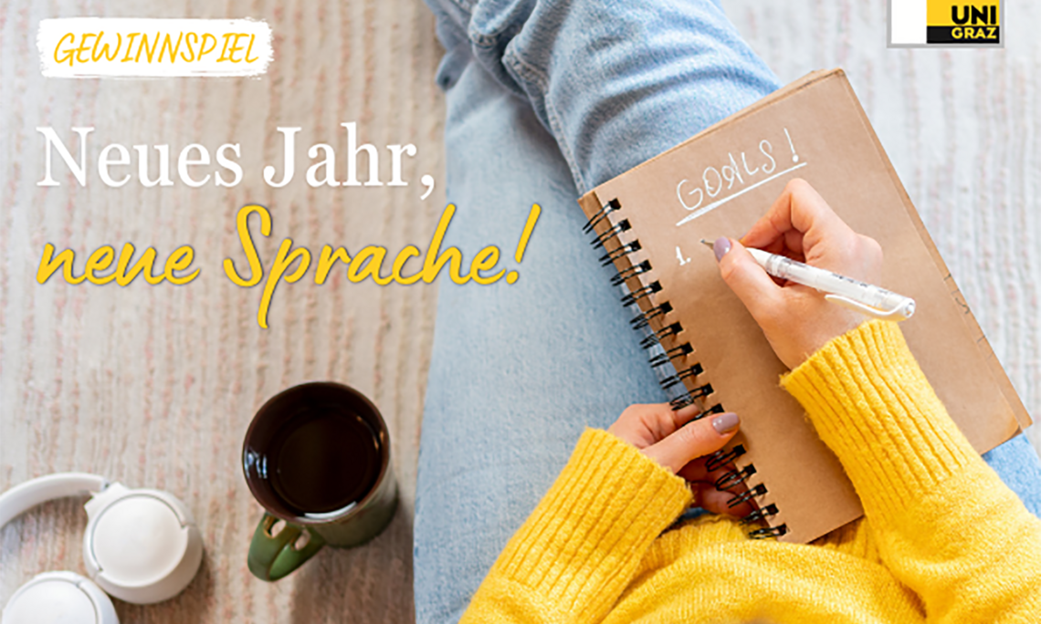 Schriftzug: Gewinnspiel, neues Jahr, neue Sprache