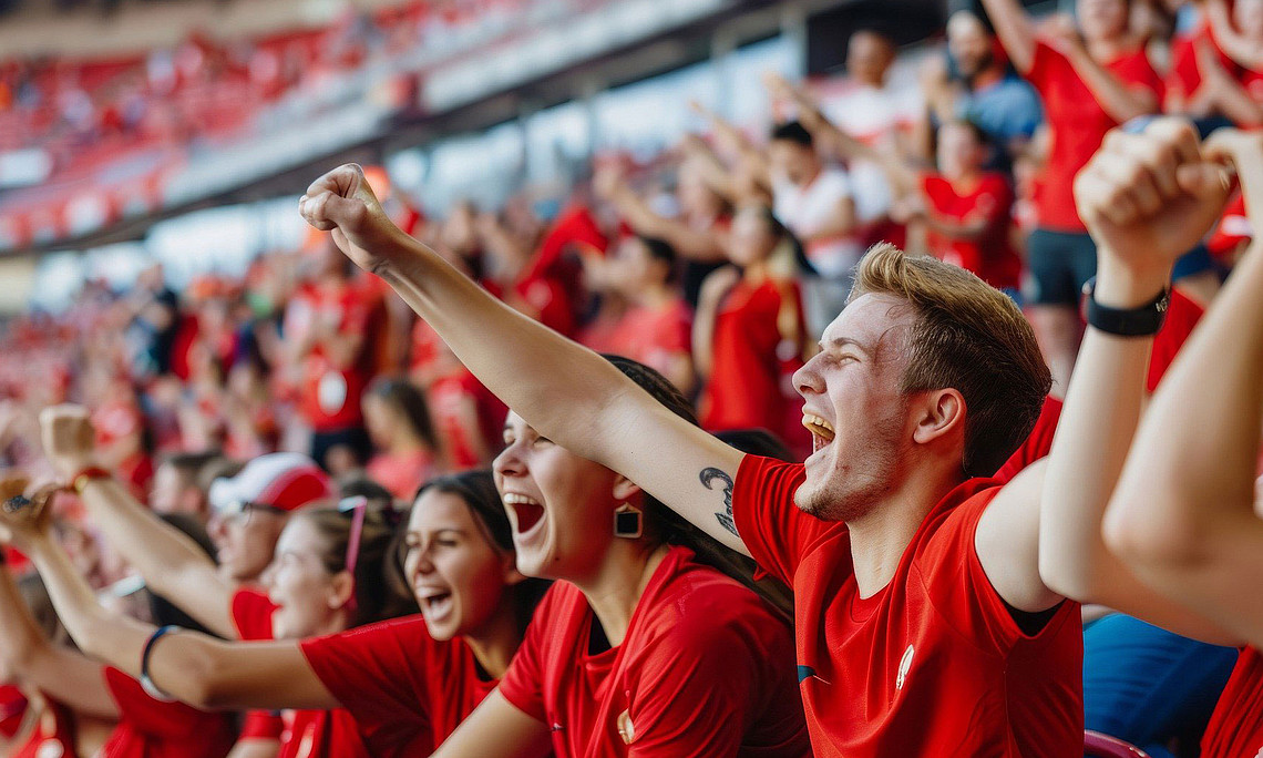 Cheering football fans in the stadium