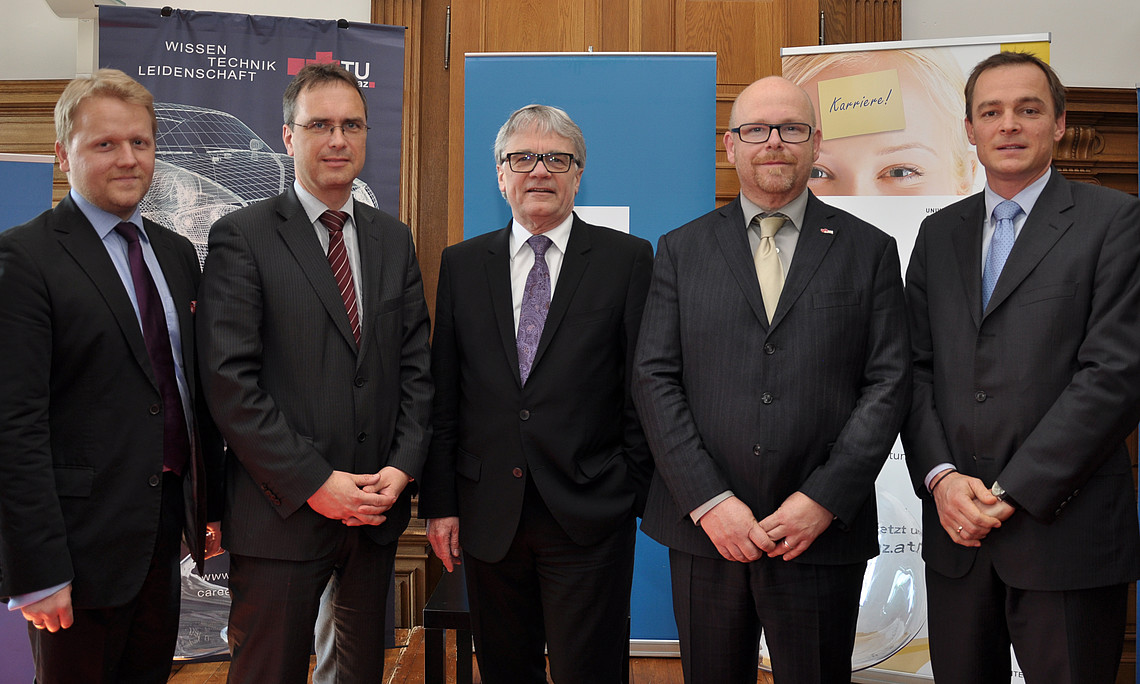 Nikolaus Koller (Die Presse), Vizerektor Peter Riedler, Wolfgang Eder (voestalpine),