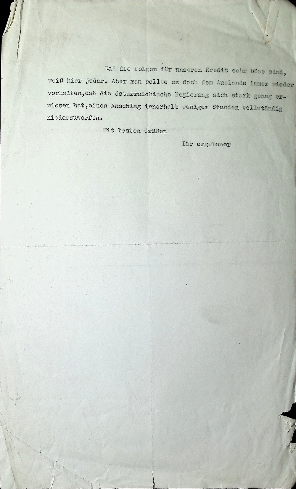 Letter from Ludwig von Mises to Fritz Georg Steiner dated July 21, 1927, part 2/2. ©Österreichisches Staatsarchiv