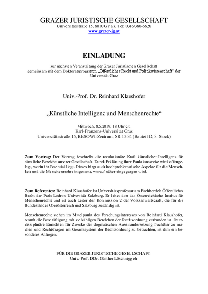 Einladung Zur Nachsten Veranstaltung Der Grazer Juristischen Gesellschaft 8 5 2019 Smart Regulation