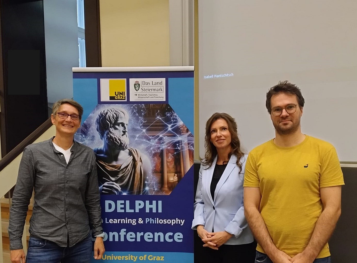 The DELPHI conference organization team (from left to right): Manuela Stadlober-Temmer, Isabell Piantschitsch, Philipp Berghofer. Picture: Uni Graz/Piantschitsch ©Uni Graz/Piantschitsch