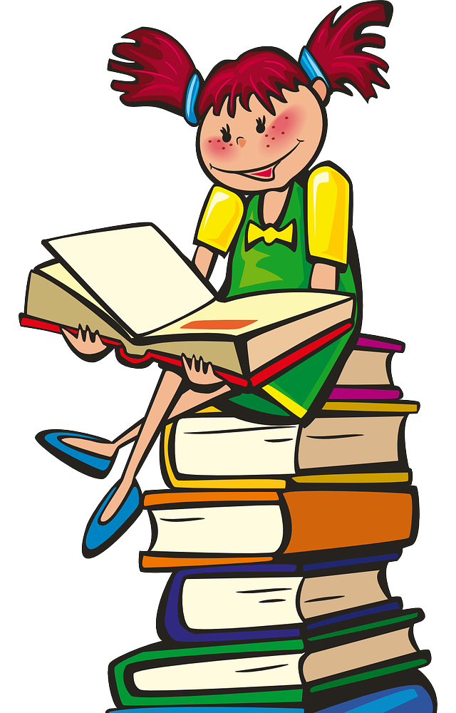 Lesendes Kind auf Bücherstapel ©OpenClipart-Vectors | Pixabay