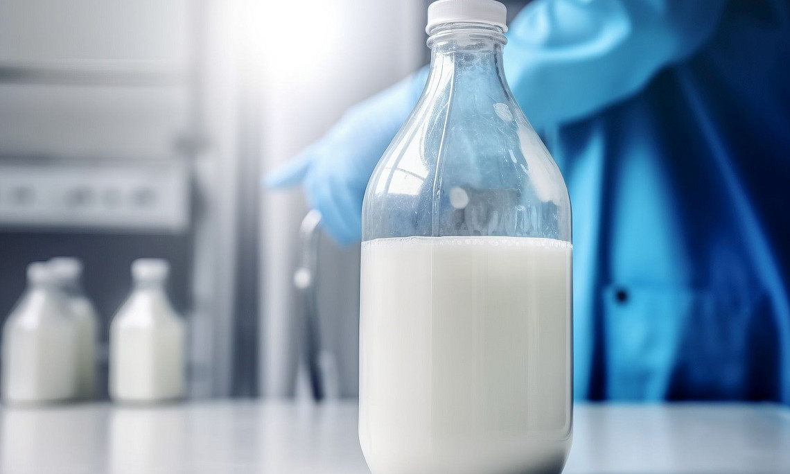 Eine Flasche Milch in einem Labor
