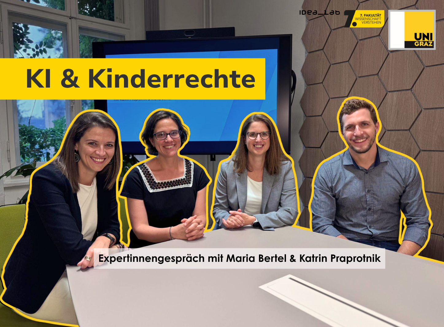 Expertinnengespräch KI & Kinderrechte: Jetzt auf YouTube ansehen – einfach ins Bild klicken! | Grafik: Canva/Plattner, Hofbauer 