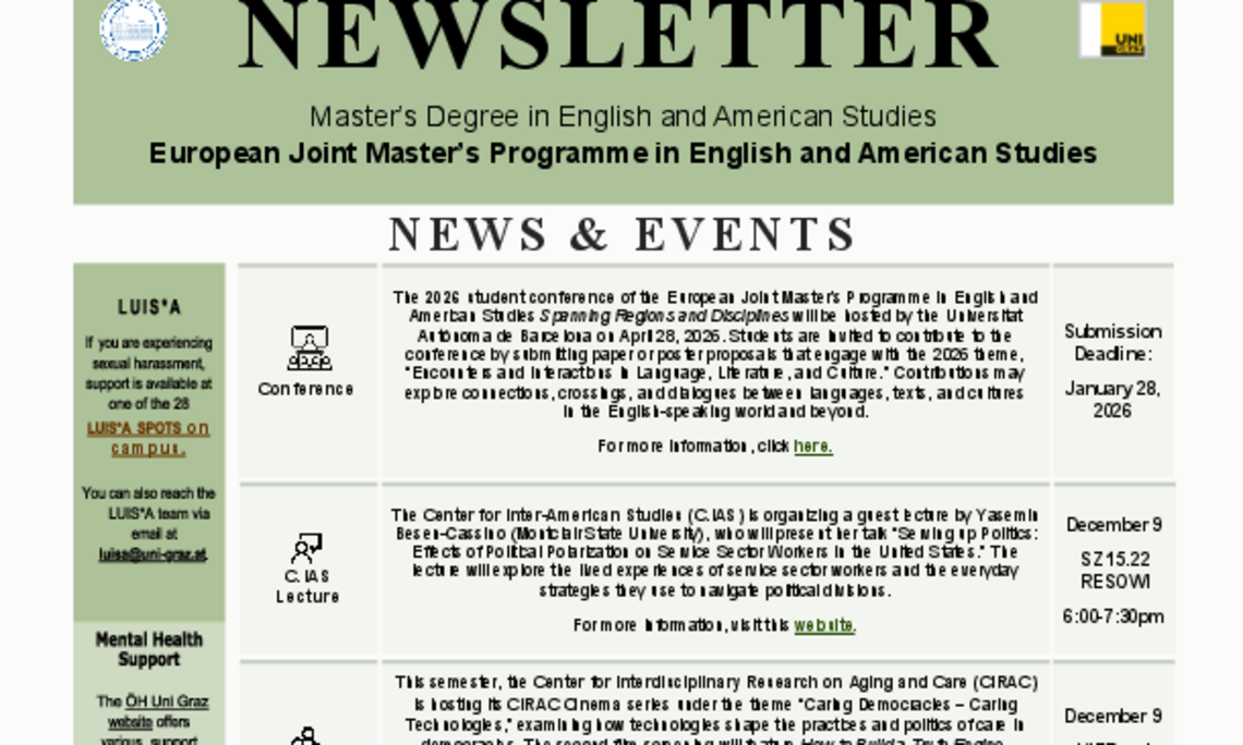 monthly newsletter of the european joint masters programme in english and american studies december 2025
