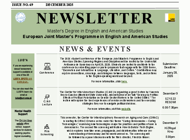 monthly newsletter of the european joint masters programme in english and american studies december 2025 ©Uni Graz / Department of English Studies